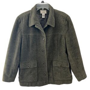 LL Bean Wool Blend Button Up Shirt Jacket Shacket Barn Chore Coat Green Large